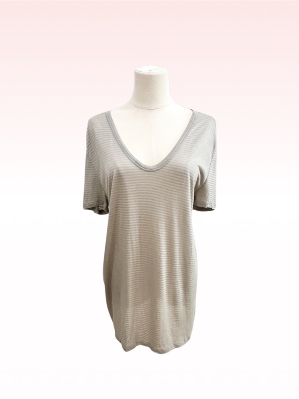 T By ALEXANDER WANG Grey Striped Oversized V Neck T-Shirt (Sz XS)